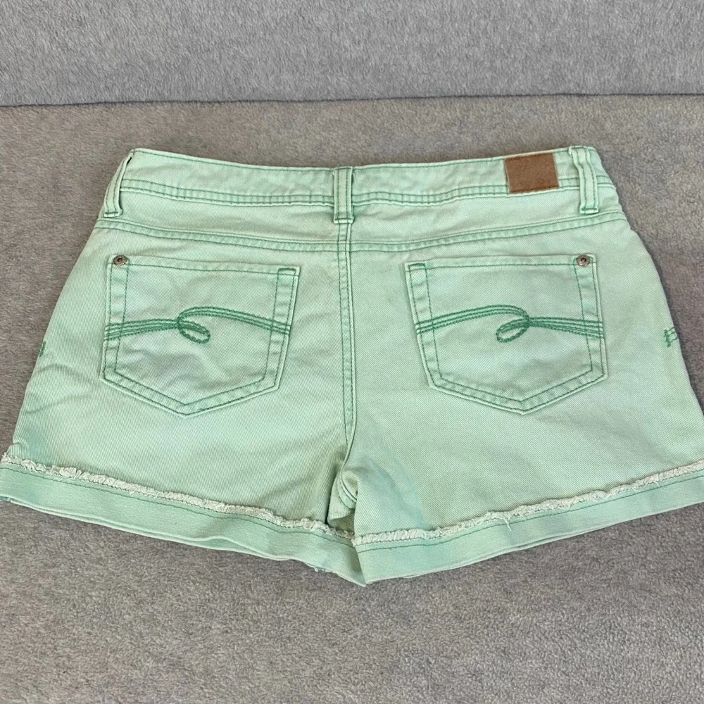 Justice Denim Shorts Kids Girls 12.5 Mint Green Frayed Raw Hem Low Rise EUC
